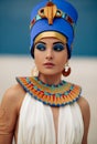 Portrait of woman in image of egyptian queen Nefertiti in desert