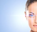 Portrait of a young woman with a laser on her eye Royalty Free Stock Photo