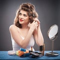 Woman with curler hair
