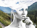 Portrait of young woman and nature landscape Royalty Free Stock Photo