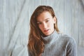 Portrait of young woman relaxing at home in weekend morning Royalty Free Stock Photo