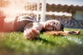 Portrait of a young woman resting after exercising  or run on stadium. Fitness and healthy lifestyle concept Royalty Free Stock Photo