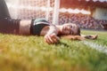 Portrait of a young woman resting after exercising  or run on stadium. Fitness and healthy lifestyle concept Royalty Free Stock Photo