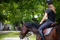 Portrait of young woman riding horse in countryside Royalty Free Stock Photo