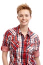 Portrait of young woman in shirt smiling
