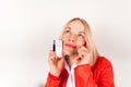 Portrait of young woman with shopping bags, mobile phone and credit card. Royalty Free Stock Photo