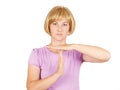 Portrait, young, woman showing time out gesture with hands isolated Royalty Free Stock Photo