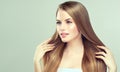 Portrait of young woman with straight, loose hairstyle on the head. Hairdressingand beauty technologies. Royalty Free Stock Photo