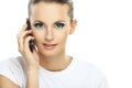 Portrait of young woman talking on telephone