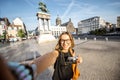 Woman traveling in Clermont-Ferrand city in France Royalty Free Stock Photo