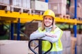 Portrait of a young woman warehouse worker. Royalty Free Stock Photo