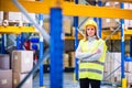 Portrait of a young woman warehouse worker. Royalty Free Stock Photo