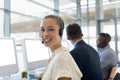 Portrait of young woman working in a call centre Royalty Free Stock Photo