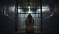 Portrait of a young women desperate in prison, to catch the iron prison,prisoner concept,thailand people,Hope to be free,If the