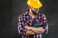 Portrait of young workman with drill Royalty Free Stock Photo