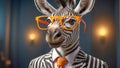 Portrait zebra glasses intelligent business humor funny head animal design cute mammal