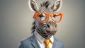 Portrait zebra glasses intelligent business suit fashion head animal design cute mammal