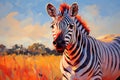 Portrait of a zebra in the savanna. Oil painting in the style of impressionism Royalty Free Stock Photo