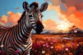 Portrait of a zebra in the savanna. Oil painting in the style of impressionism Royalty Free Stock Photo