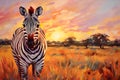 Portrait of a zebra in the savanna. Oil painting in the style of impressionism Royalty Free Stock Photo