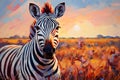 Portrait of a zebra in the savanna. Oil painting in the style of impressionism Royalty Free Stock Photo