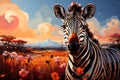 Portrait of a zebra in the savanna. Oil painting in the style of impressionism Royalty Free Stock Photo