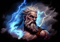 portrait of Zeus against the background of clouds and lightning. Royalty Free Stock Photo