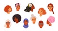 Portraits of beautiful women of different skin color, age, hairstyle, face types. Avatars of diverse fashionable female