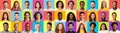 Portraits Collage With Happy Women And Men Over Colorful Backgrounds Royalty Free Stock Photo