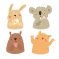 Portraits of cute romantic animals, koala, hare, bear, cat, valentine`s day
