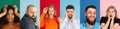 Portraits of group of people on multicolored background, collage. Royalty Free Stock Photo