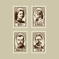 Portraits of famous Russian historical figure Stamps