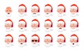 Portraits of fashionable bearded Santa Claus. A collection of faces of a cute old Santa in round glasses. The expression on Santa