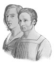 Portraits of Johann Friedrich Overbeck and Peter von Cornelius in the old book the History of Painting, by R. Muter, 1887, St.