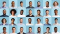 Portraits of multiracial men over blue, collage Royalty Free Stock Photo