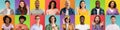 Portraits of positive multiethnic people of different age over colorful studio backgrounds Royalty Free Stock Photo