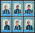 Six stamps with portraits of historical footballers of Inter Milan