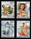 Portraits of Sofia Loren on a series of four stamps