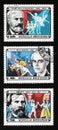 Portraits of Tchaichovsky, Bartok and Verdi on postage stamps