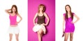 Portraits of three happy young women wearing short summer skirts and dress Royalty Free Stock Photo