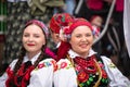 Portraits of women dressed in polish folk costumes from Lowicz region