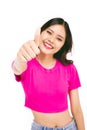 Portraits of young Asian women. Thumbs up With a smiling face happily, a beautiful woman with a sense of self-confidence, looks