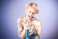 Portrat of af a Pin up Young girl with cleaning product