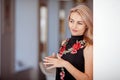 Portrat of young woman indoor. Tthoughtful look Royalty Free Stock Photo