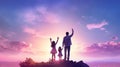 Portraying a Heartwarming Family Bond, as the Father Raises His Baby High in the Air, Embracing the Magic of Twilight. Generative