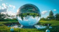 Reflections of Serenity Golf Balls and Dew Drops on the Lush Green Royalty Free Stock Photo