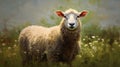 Portret of sheep on pasture. Generative AI