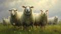 Portret of sheep on pasture. Generative AI