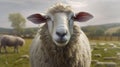 Portret of sheep on pasture. Generative AI