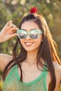 Young asian female enjoying sunny day outdoors Royalty Free Stock Photo